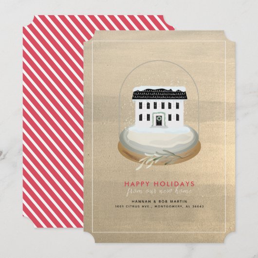 Snow Wereldbol House Gold Holiday Moving Announge Kaart (Voorkant / Achterkant)
