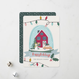 Snow Wereldbol Kerstmis House & Car Photo Holiday Feestdagenkaart