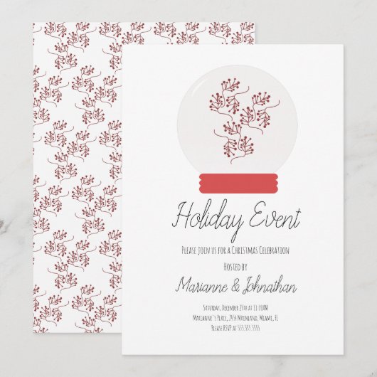 Snow Wereldbol kerstparty Berry Sprigs uitnodiging (Voorkant / Achterkant)