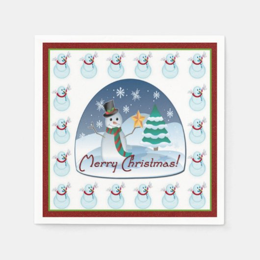 Snow Wereldbol Snowman Merry Kerstmis Napkins Servetten (Voorkant)