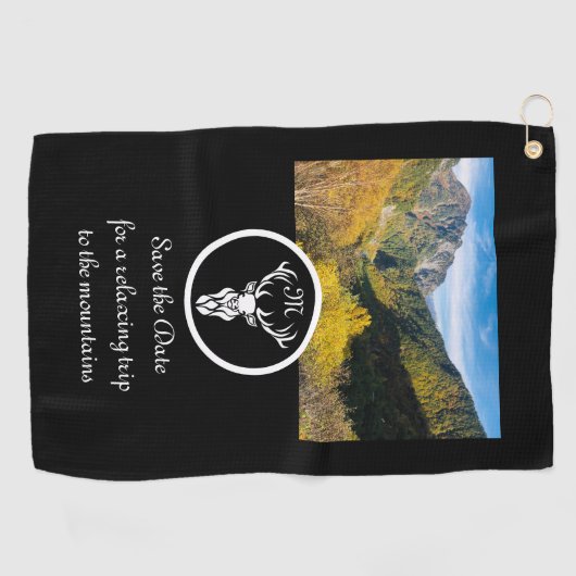 Snow White Buck Silhouette Monogram Foto Golfhanddoek (Horizontaal)