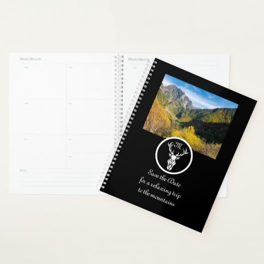 Snow White Buck Silhouette Monogram Foto Planner (Display)