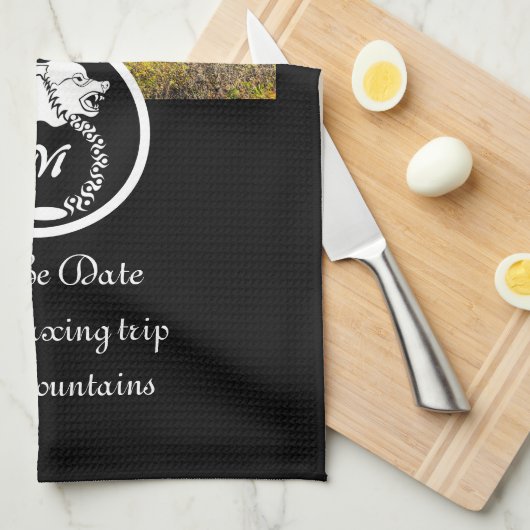 Snow White Wolf Silhouette Laurel Monogram Foto Theedoek (Quarter Fold)