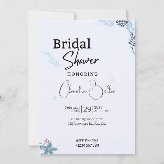 Snow Winter Bridal Shower-uitnodigkaart Kaart (Voorkant)
