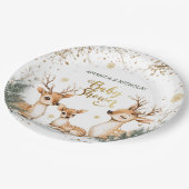 Snow Winter Deer Baby shower Papieren Bordje (Gekanteld)