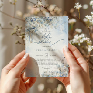 Snow Winter Dusty Blue Baby shower Kaart