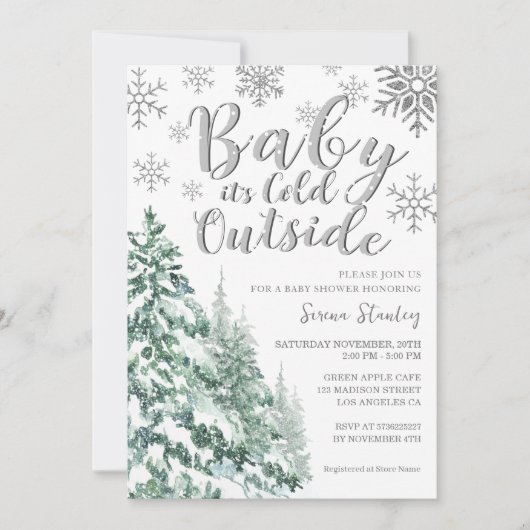 Snow Winter Forest Waterverf grijs Baby shower Kaart (Voorkant)