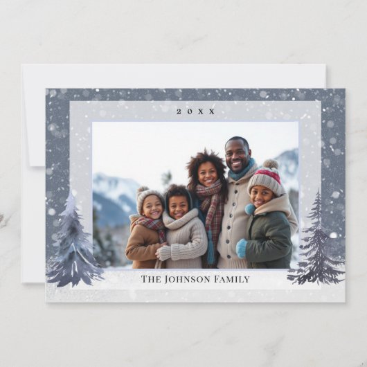 Snow Winter Pine Frameable Family Photo Christmas Feestdagenkaart (Voorkant)