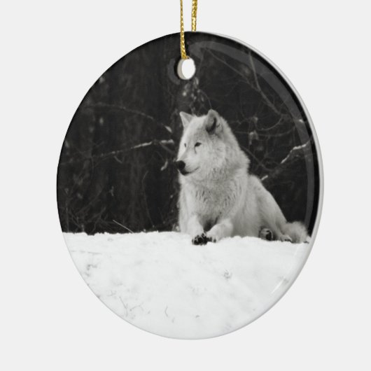 Snow Wolf Keramisch Ornament (Links)
