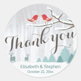 Snow Wonderland Bird Deer Winter Weddenschap Bedan Ronde Sticker