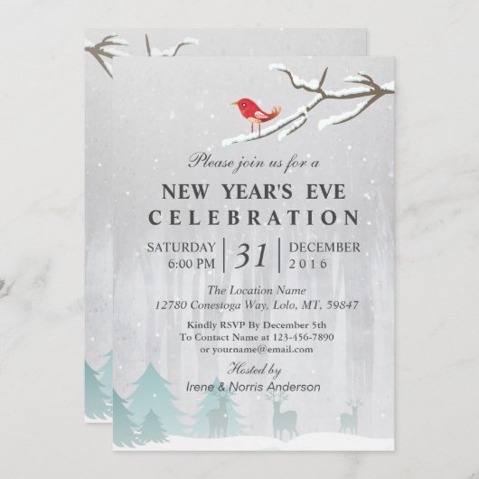Snow Wonderland Uitnodiging Eve Party (Voorkant / Achterkant)