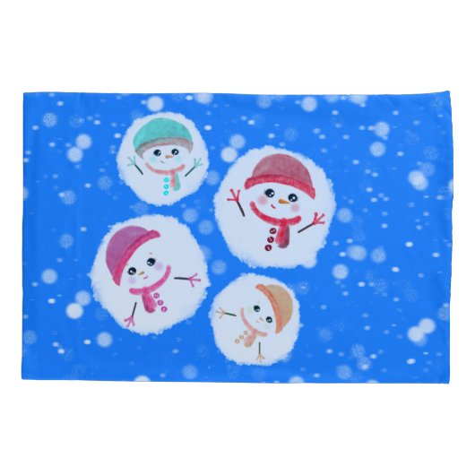 Snowball and Snowman Blue 3 Kussensloop (Achterkant)