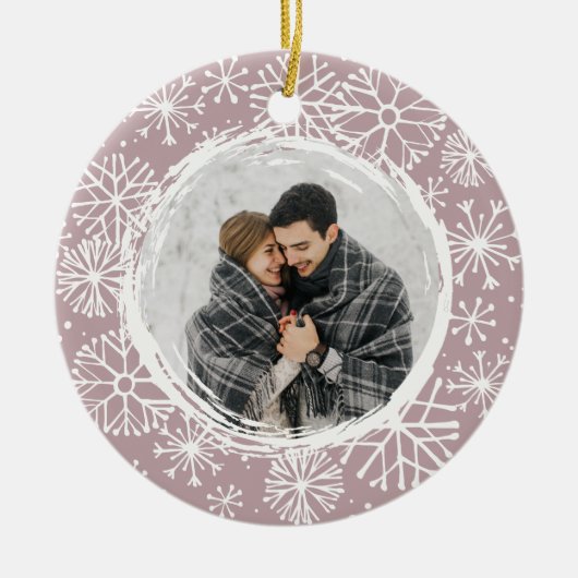 Snowball | Dubbele naam en jaarfoto Keramisch Ornament (Voorkant)