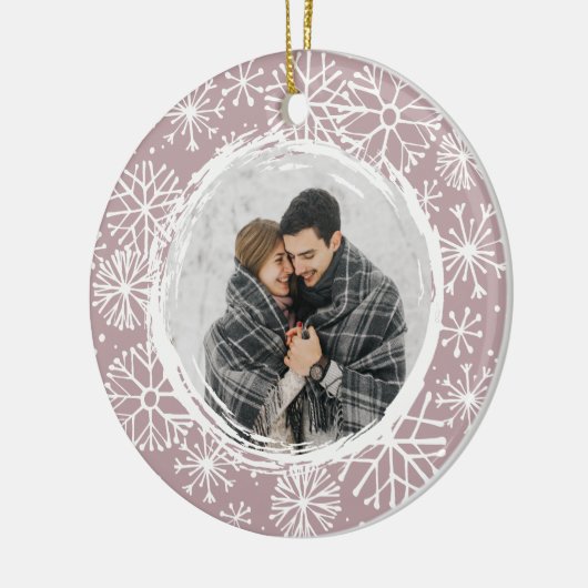 Snowball | Dubbele naam en jaarfoto Keramisch Ornament (Links)