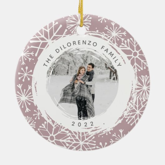 Snowball | Dubbele naam en jaarfoto Keramisch Ornament (Achterkant)