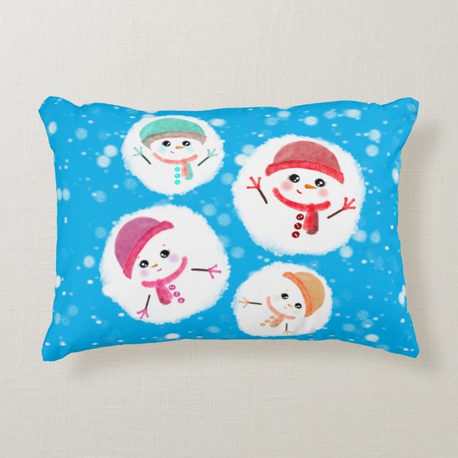 Snowball en Snowman Blue Accent Kussen (Voorkant)