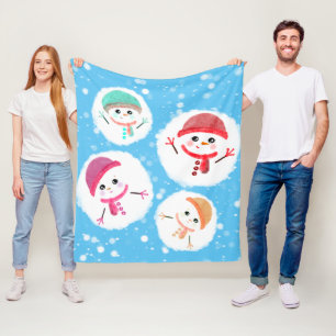 Snowball en Snowman Blue Fleece Deken