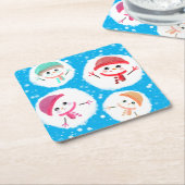 Snowball en Snowman Blue Kartonnen Onderzetters (Schuin)