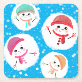 Snowball en Snowman Blue Kartonnen Onderzetters