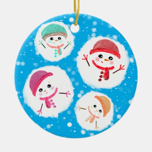 Snowball en Snowman Blue Keramisch Ornament (Voorkant)
