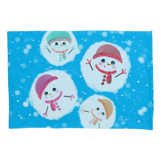 Snowball en Snowman Blue Kussensloop (Voorkant)