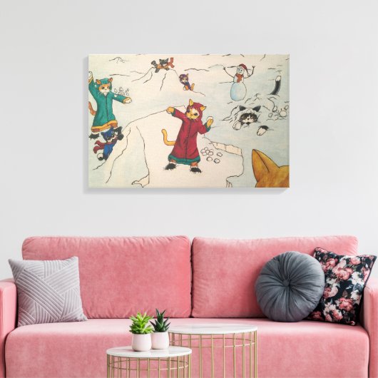 Snowball Fight Canvas Afdruk (Insitu (Woonkamer))