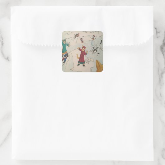 Snowball Fight Cats Rectangular Sticker (Tas)