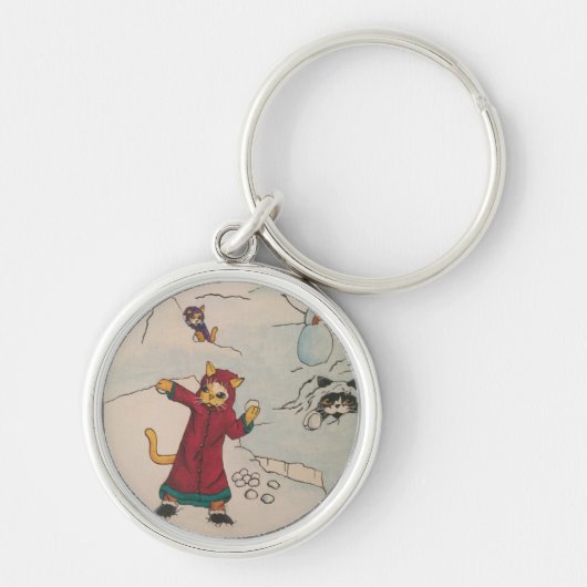 Snowball Fight Cats Sleutelhanger (Voorkant)