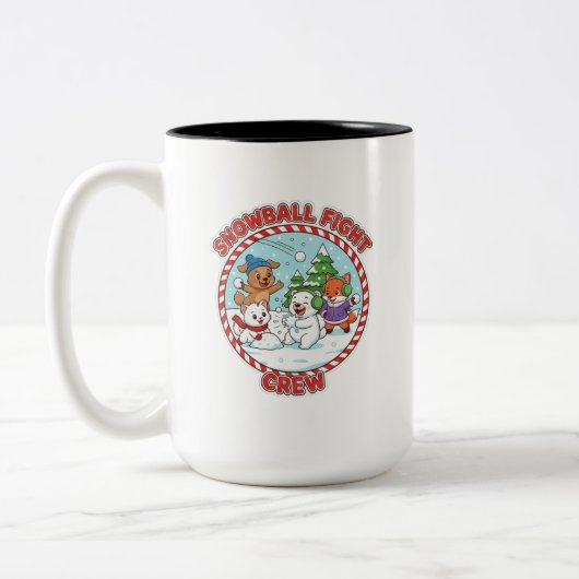 Snowball Fight Crew 15 oz Two-Tone Coffee Mug Tweekleurige Koffiemok (Links)