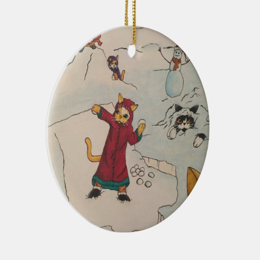 Snowball Fight Keramisch Ornament (Rechts)