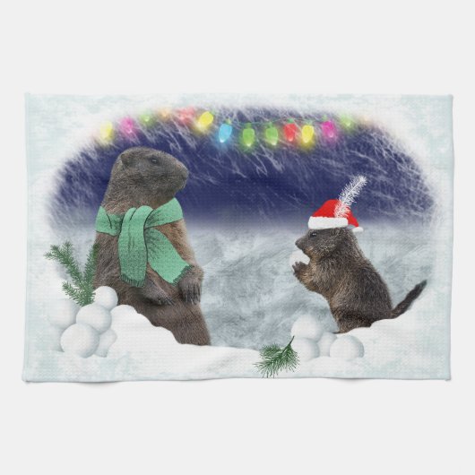 Snowball Fight Kitchen Towel Theedoek (Horizontaal)