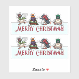 Snowball Fight Penguins Merry kerstCartoon Sticker