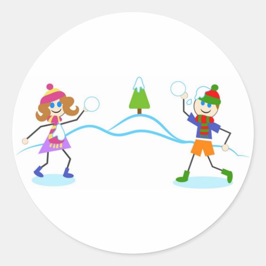 Snowball Fight Ronde Sticker (Voorkant)
