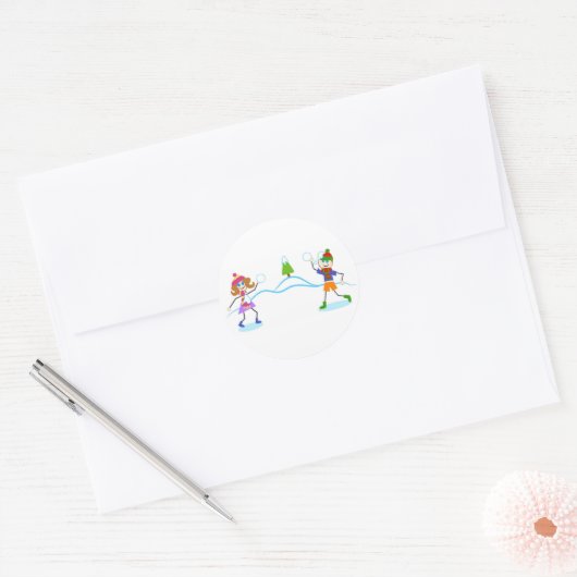 Snowball Fight Ronde Sticker (Envelop)