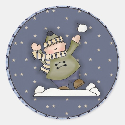 Snowball Fight Ronde Sticker (Voorkant)