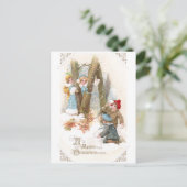 Snowball Fight Vintage Kerst Feestdagenkaart (Staand voorkant)