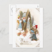 Snowball Fight Vintage Kerst Feestdagenkaart (Voorkant / Achterkant)