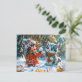 Snowball Fight with My Cat Feestdagenkaart (Staand voorkant)
