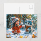 Snowball Fight with My Cat Feestdagenkaart (Voorkant / Achterkant)