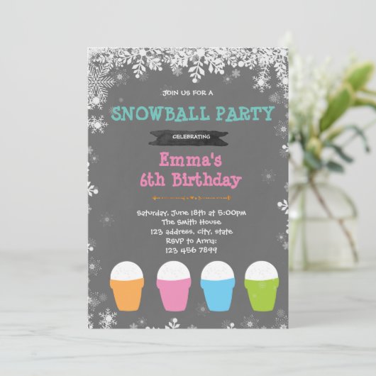 Snowball party verjaardagsuitnodiging kaart (Staand voorkant)