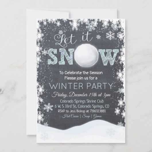 Snowball Snowflakes Winter Party uitnodiging (Voorkant)