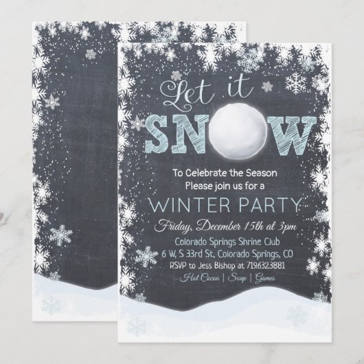 Snowball Snowflakes Winter Party uitnodiging (Voorkant / Achterkant)