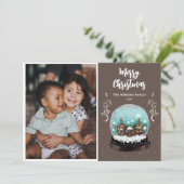 Snowball Winter Village Photo Merry Kerstry Feestdagenkaart (Staand voorkant)