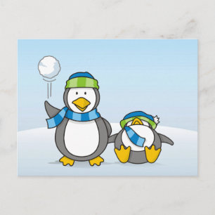 Snowballing pinguïns briefkaart
