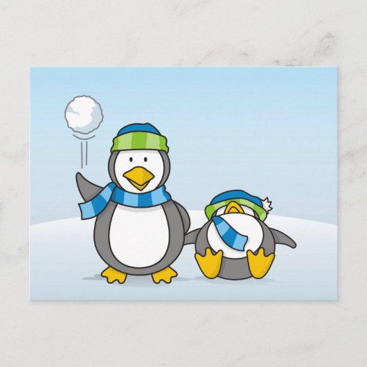 Snowballing pinguïns briefkaart (Voorkant)