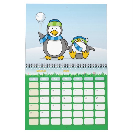 Snowballing pinguïns kalender (Mar 2026)