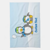 Snowballing pinguïns keukenhanddoek (Verticaal)