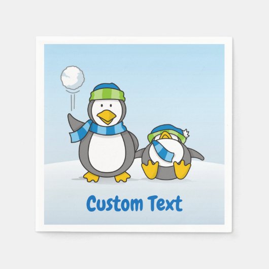 Snowballing pinguins papier servet (Voorkant)