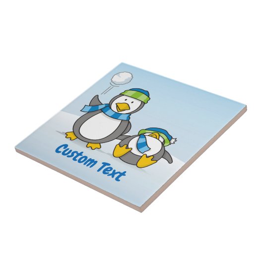 Snowballing pinguïns tegeltje (Zijkant)
