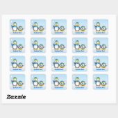 Snowballing pinguïns vierkante sticker (Vel)